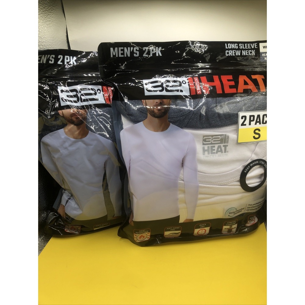 New 32 Degrees Heat Men's Performance Crew Neck Shirts - 1 White 3 Navy Small